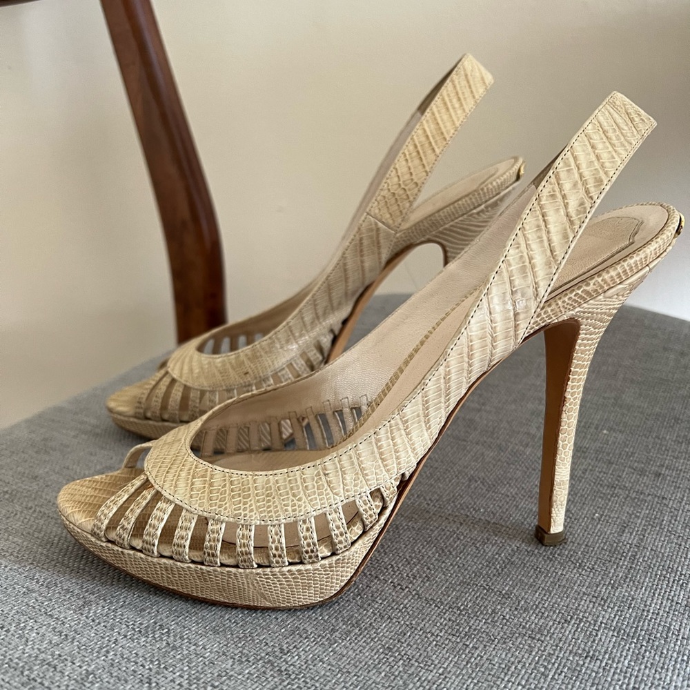 Christian Dior Snakeskin Leather cutout sling back heels